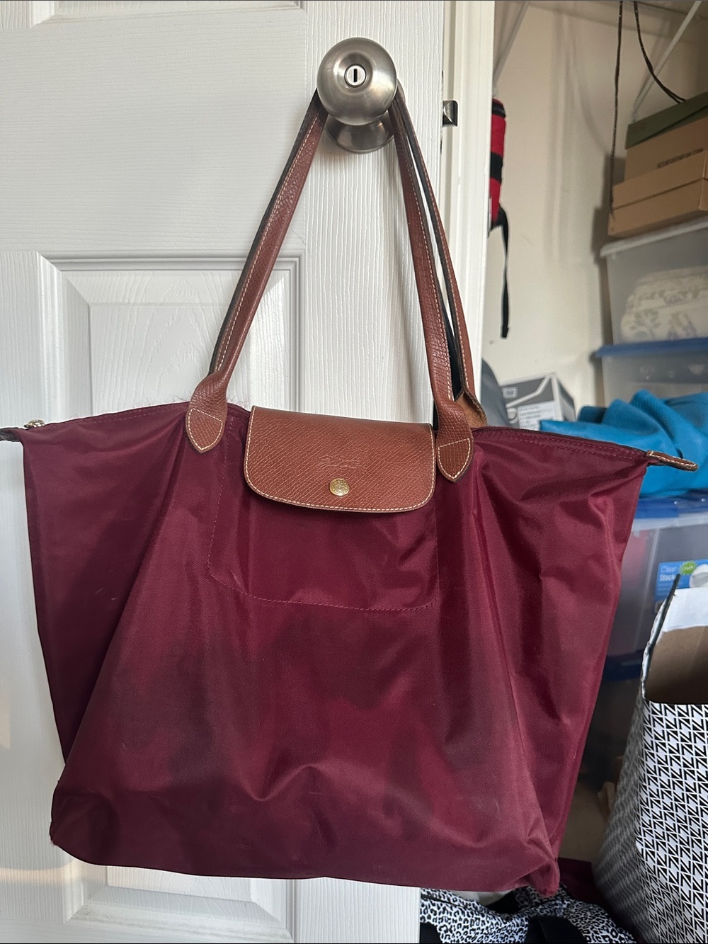 Longchamp Le Pliage Original Large Shoulder Tote Bag Burgundy Wine Bilberry